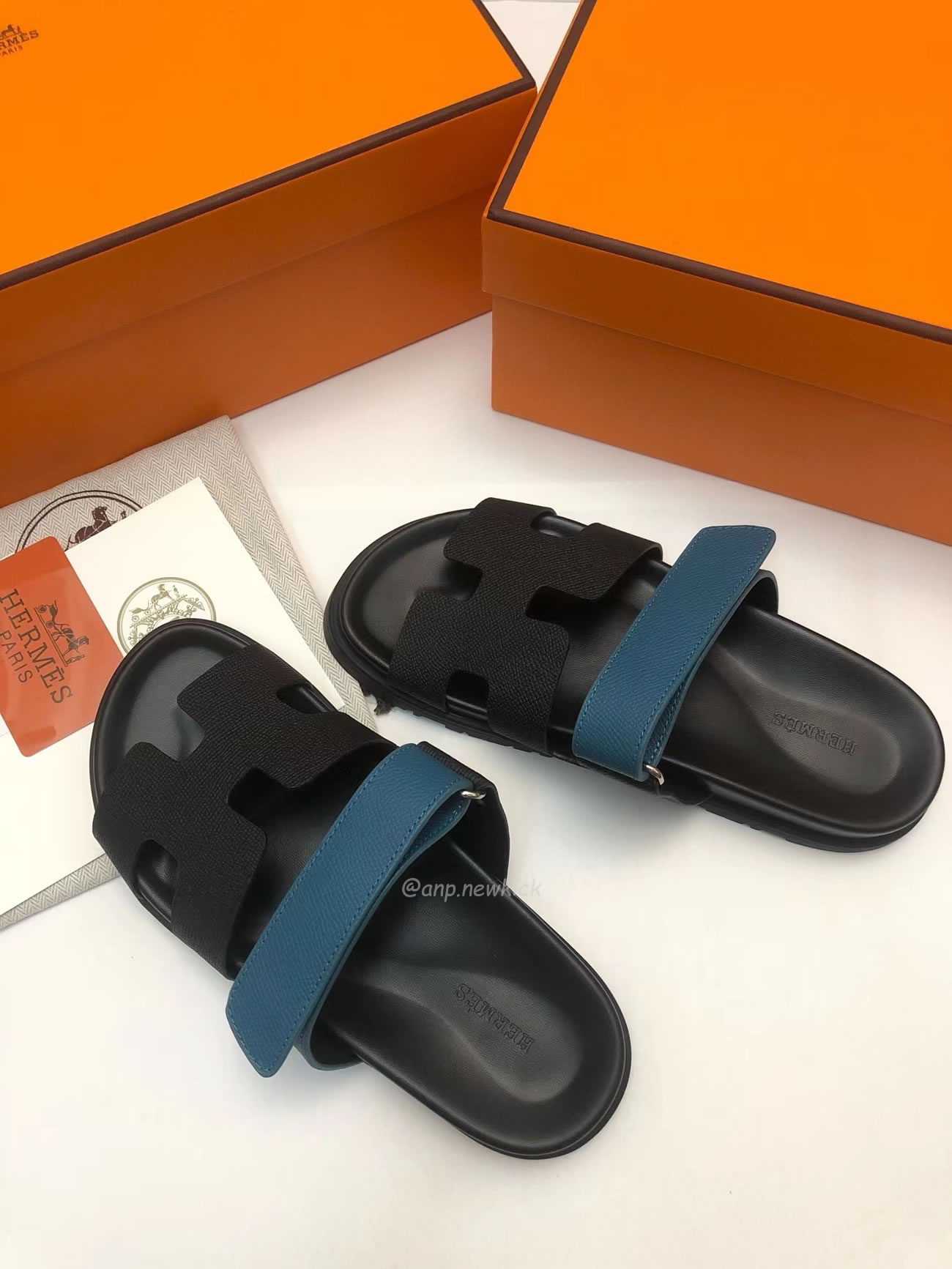 Hermes Chypre Sandal Noir Bleu Celeste (8) - newkick.app